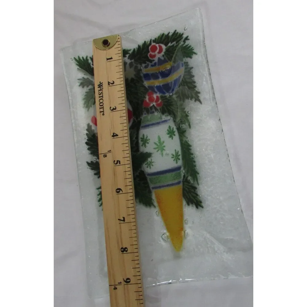 Fuse Glass rectangle plate with ornaments Christmas Tree branches trinkets candy